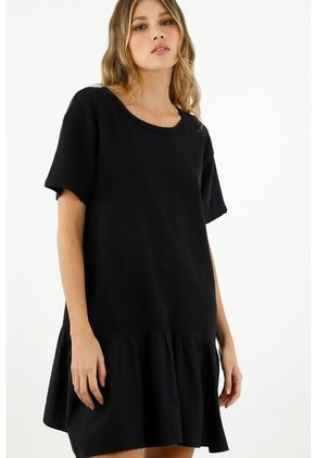 Vestido Negro Manga Corta Para Mujer