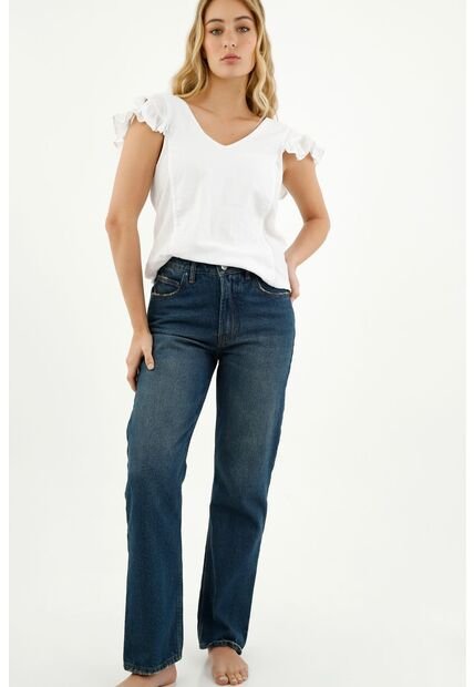 Camisa De Manga Con Boleros Blanca Para Mujer