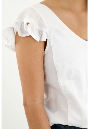 Camisa De Manga Con Boleros Blanca Para Mujer