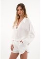 Topmark Camisa Manga Larga Con Tiras En Escote Crudo Para Mujer de topmark