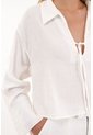Topmark Camisa Manga Larga Con Tiras En Escote Crudo Para Mujer de topmark