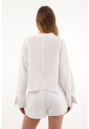 Topmark Camisa Manga Larga Con Tiras En Escote Crudo Para Mujer