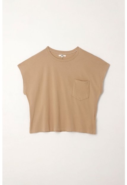 Topmark Camiseta Manga Corta Con Bolsillo Crudo Con Cuello Marcado Para Mujer