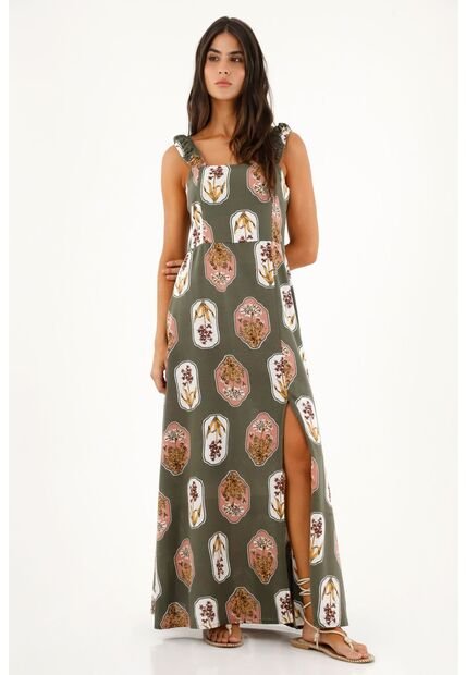 Vestido Largo De Escote Recto Estampado Para Mujer