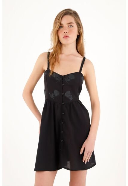 Topmark Vestido Corto Negro Con Estampado Tono A Tono Para Mujer