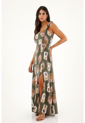 Vestido Largo De Escote Recto Estampado Para Mujer