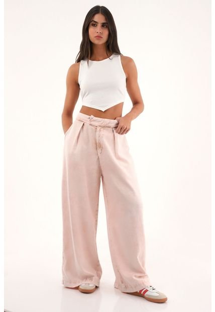 Pantalón Wide Leg Tiro Alto Rosado Para Mujer