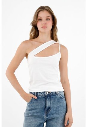 Topmark Camiseta Blanca De Un Solo Hombro Para Mujer