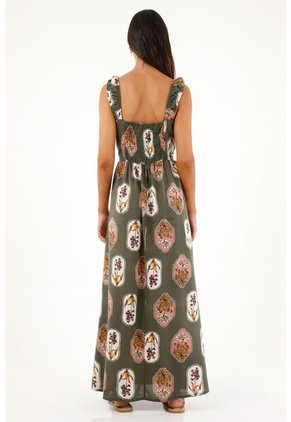 Vestido Largo De Escote Recto Estampado Para Mujer