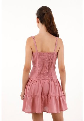 Vestido Corto Con Flores Tejidas Rosado Para Mujer