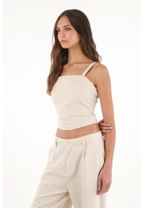 Topmark Camisa Crop De Tiras Crudo Con Acabado Suave Para Mujer