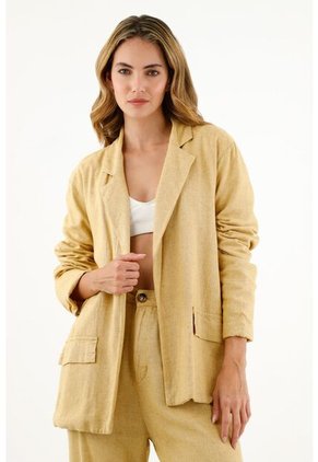 Blazer Con Tapas De Bolsillos Amarillo Para Mujer