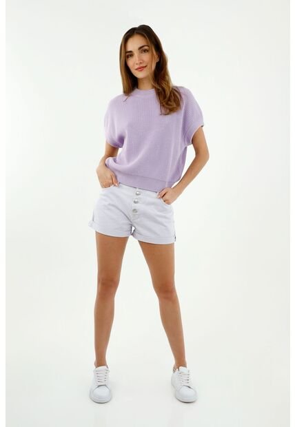 Buzo De Mujer, Silueta Amplia Cuello Redondo Manga Corta, Color Morado