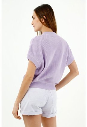 Buzo De Mujer, Silueta Amplia Cuello Redondo Manga Corta, Color Morado