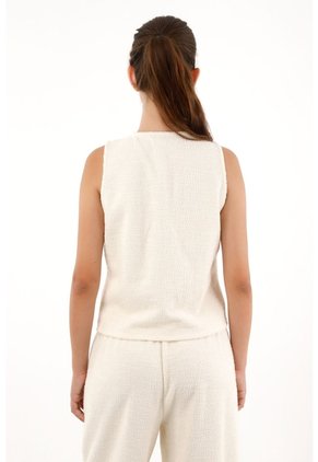 Chaleco Tejido Tipo Tweed Crudo Para Mujer