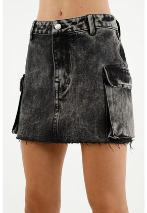 Falda Con Bolsillos Cargo Negra Para Mujer