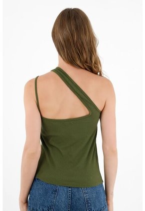 Camiseta Verde De Un Solo Hombro Para Mujer