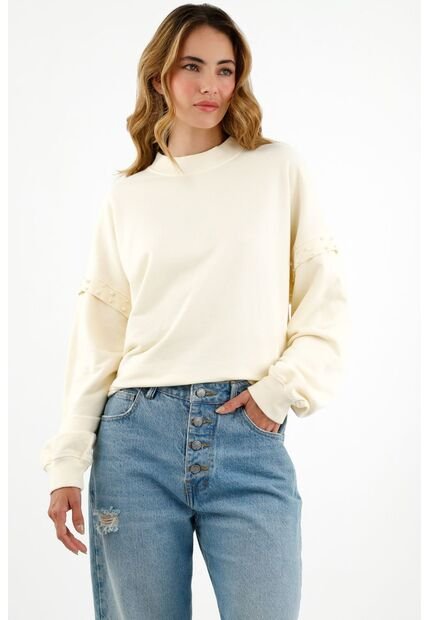 Buzo Crudo Con Perlas Decorativas En Manga Para Mujer