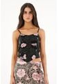 Topmark Camisa Tipo Crop Top Negra Estampada Para Mujer de topmark