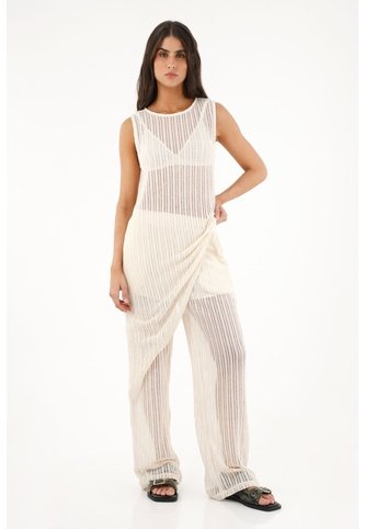 Topmark Pantalón Recto De Tejido Abierto Crudo Para Mujer topmark