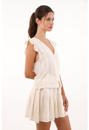 Topmark Camisa Manga Sisa Con Bolero Crudo Con Textura Acanalada Para Mujer