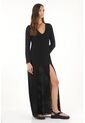 Topmark Vestido Largo Semiajustado Con Abertura Negro Para Mujer de topmark