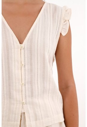 Topmark Camisa Manga Sisa Con Bolero Crudo Con Textura Acanalada Para Mujer