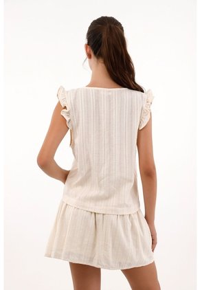 Topmark Camisa Manga Sisa Con Bolero Crudo Con Textura Acanalada Para Mujer