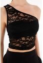 Topmark Crop Top Negro Tejido De Un Solo Hombro Para Mujer de topmark