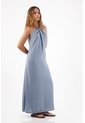 Topmark Vestido Para Mujer De Viscosa Azul Humo Relajado Con Escote Halter Anudado de topmark