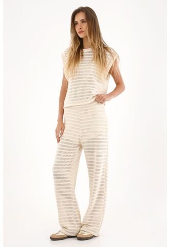 Topmark Pantalón Tejido De Tiro Alto Crudo Para Mujer topmark