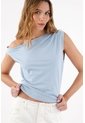 Topmark Tshirt Para Mujer En Algodón Azul Cielo Fit Relajado Con Escote Asimétrico de topmark
