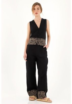 Topmark Chaleco Negro Con Bordado En Ruedo Para Mujer