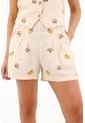 Bermuda Con Flores Bordadas Crudo Para Mujer de topmark