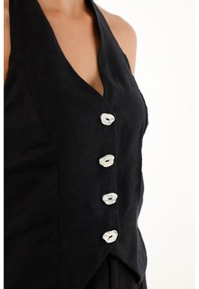 Topmark Camisa Negra Con Escote En Espalda Para Mujer