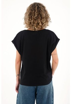 Topmark Camiseta Negra Manga Sisa Con Guardapolvo Para Mujer