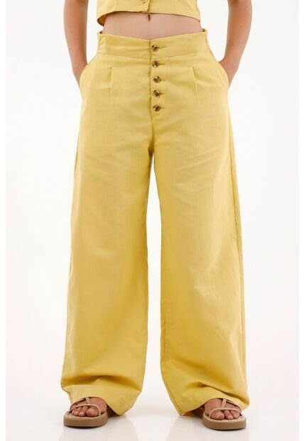 Topmark Pantalón Recto De Tiro Alto Amarillo Para Mujer