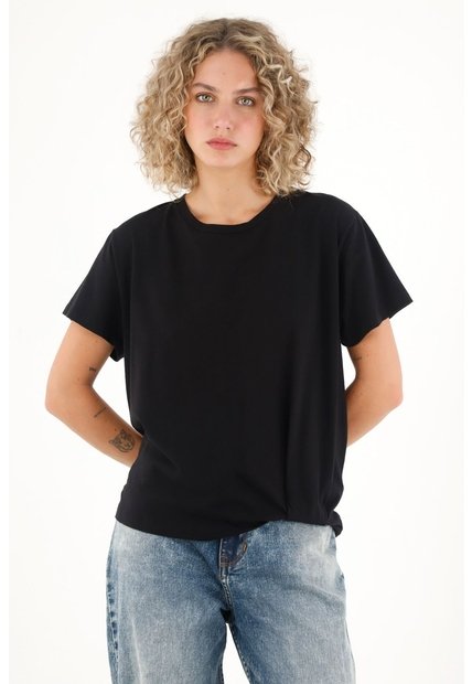 Topmark Camiseta Con Detalle Anudado Negra Para Mujer
