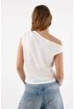 Topmark Tshirt Para Mujer En Algodón Blanco Fit Relajado Con Escote Asimétrico de topmark