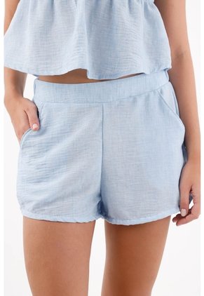 Topmark Bermuda Para Mujer En Poliéster Celeste Fit Relajado Con Bajo Redondeado
