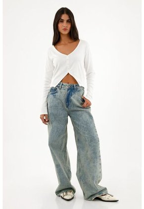 Topmark Camiseta Crudo Manga Larga Con Escote En V Para Mujer