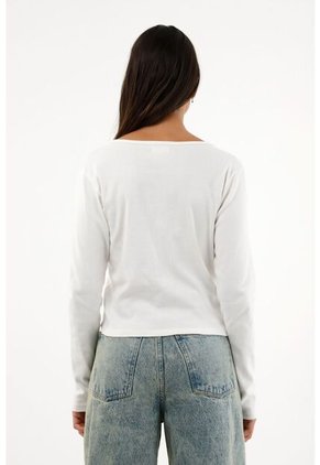 Topmark Camiseta Crudo Manga Larga Con Escote En V Para Mujer