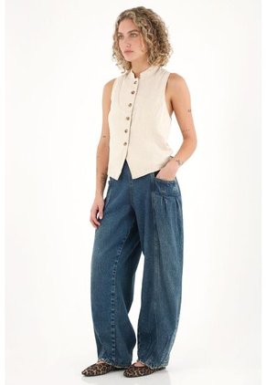 Topmark Camisa Manga Sisa De Botones Crudo Para Mujer