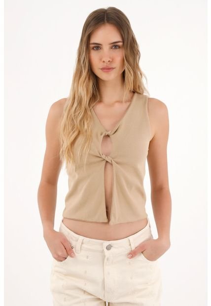 Camiseta Manga Sisa Con Detalle Entorchado Crudo Para Mujer