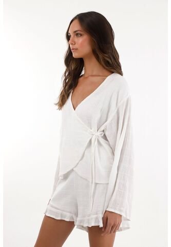 Topmark Camisa Manga Larga Acampanada Crudo Para Mujer topmark