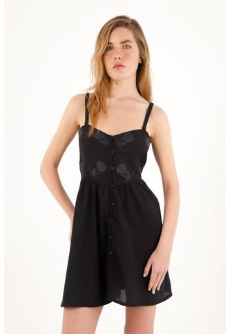 Topmark Vestido Corto Negro Con Estampado Tono A Tono Para Mujer topmark