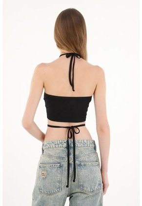 Topmark Camiseta Negra Crop Con Ajuste De Tiras Para Mujer