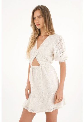 Topmark Vestido Corto De Mangas Con Volumen Café Para Mujer