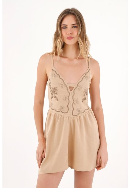 Topmark Vestido Corto Con Imitación Bordado Café Para Mujer