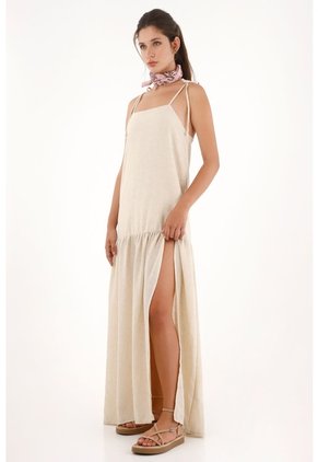Vestido Largo De Tiras Crudo Para Mujer